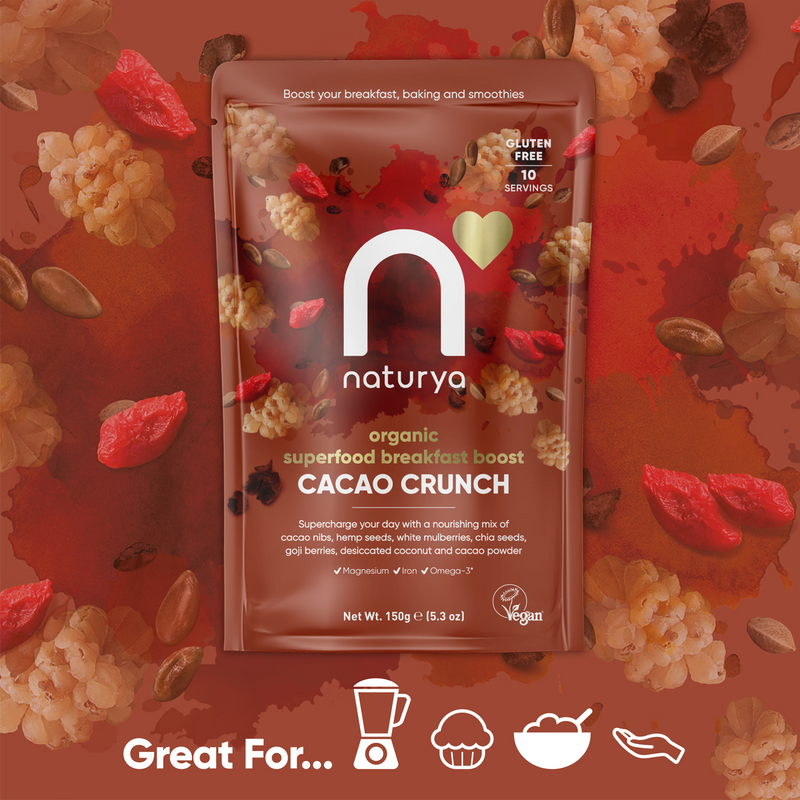Naturya organic breakfast boost cacao crunch 150g, imported from the UK