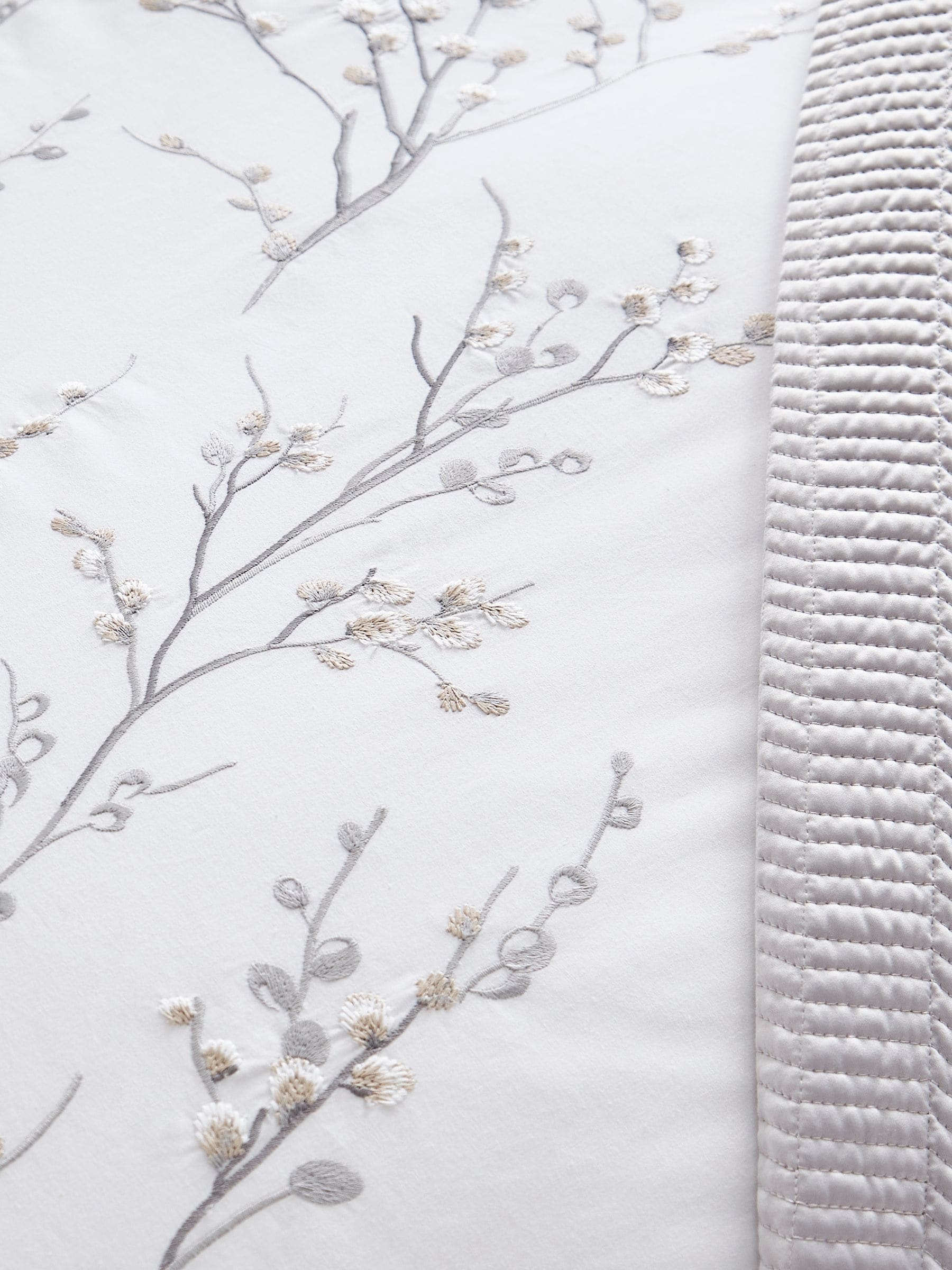 Laura Ashley Grey Dove Pussy Willow Sprig Embroidered Duvet Cover and Pillowcase Set, UK version