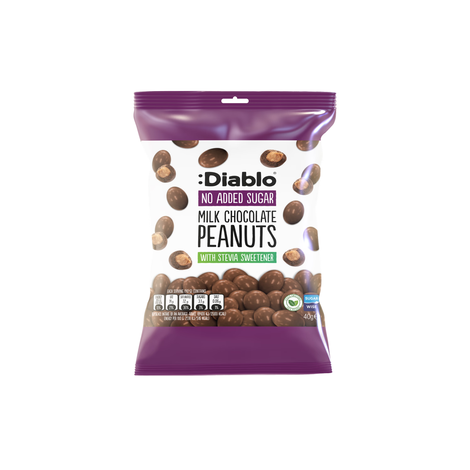 Diablo no added sugar milk chocolate peanuts 40g pack of 24 - British product