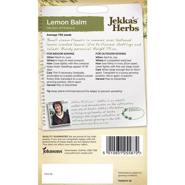 Johnsons Seeds - Jekka's Herbs - Lemon Balm GOODS M&S   