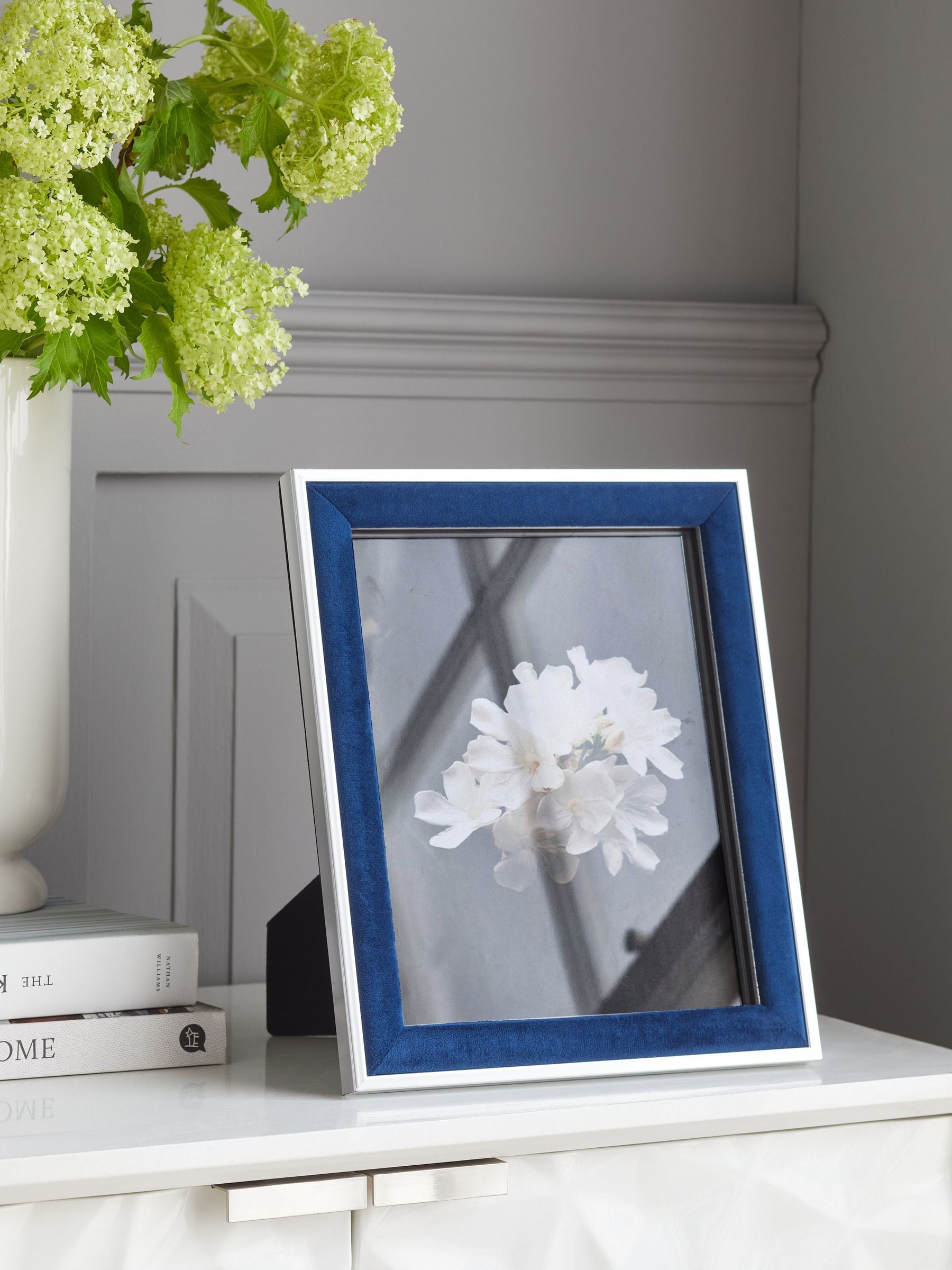 Navy velvet picture frame, imported from the UK