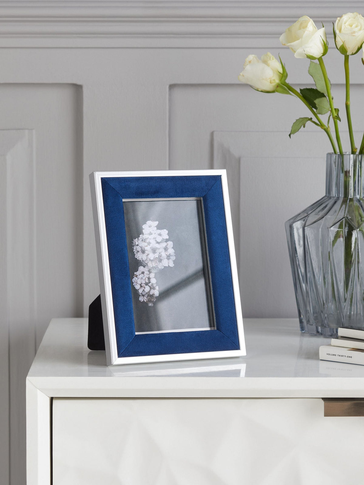 Navy velvet picture frame, imported from the UK