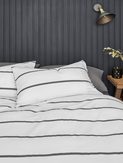 Next 2 Pack Grey Stripe Reversible Duvet Cover and Pillowcase Set- Buy online at McGrocer