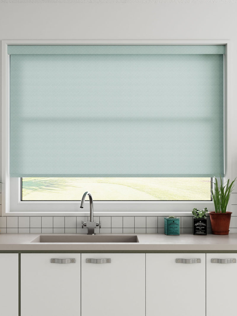 Sky Blue Mae light filtering woven roller blind (British brand)