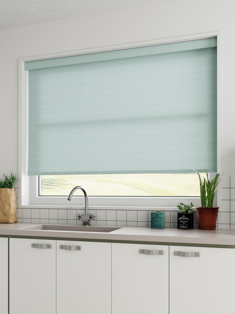 Sky Blue Mae light filtering woven roller blind (British brand)