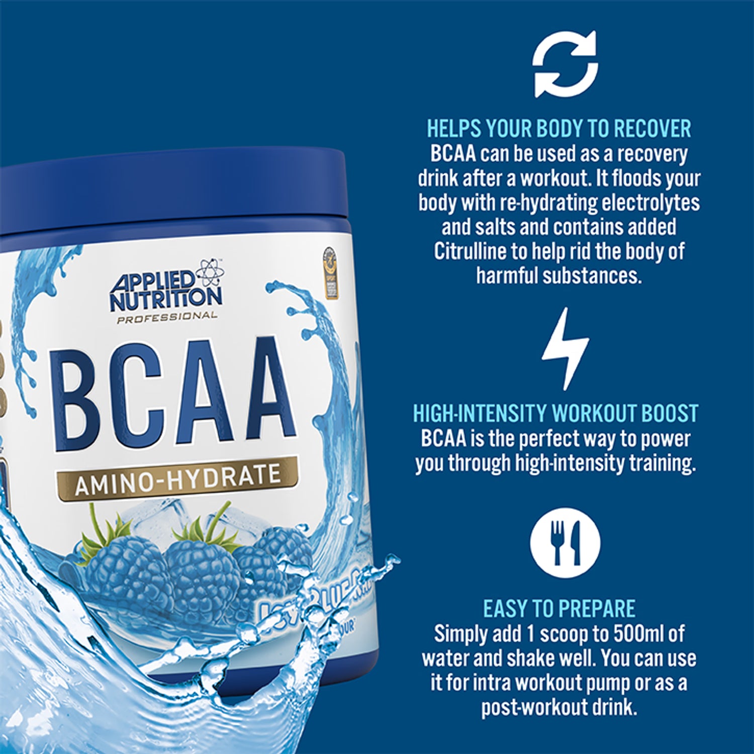Applied Nutrition BCAA Powder Icy Blue Raz 450g - British product