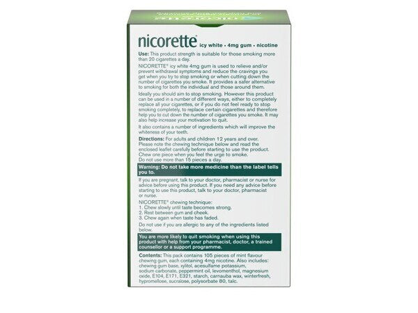 Nicorette Icy White 4mg Nicotine Gum 105s (Stop Smoking) GOODS Superdrug   