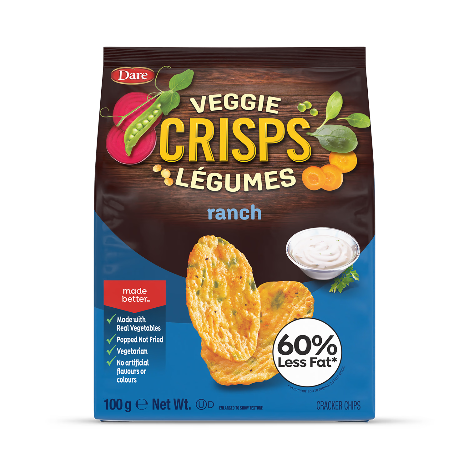 Dare Veggie Crisps Zesty Ranch 4 x 100g Bags, imported from the UK