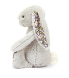 Jellycat Little Blossom Silver Bunny Bloom 18cm soft toy, imported from the UK