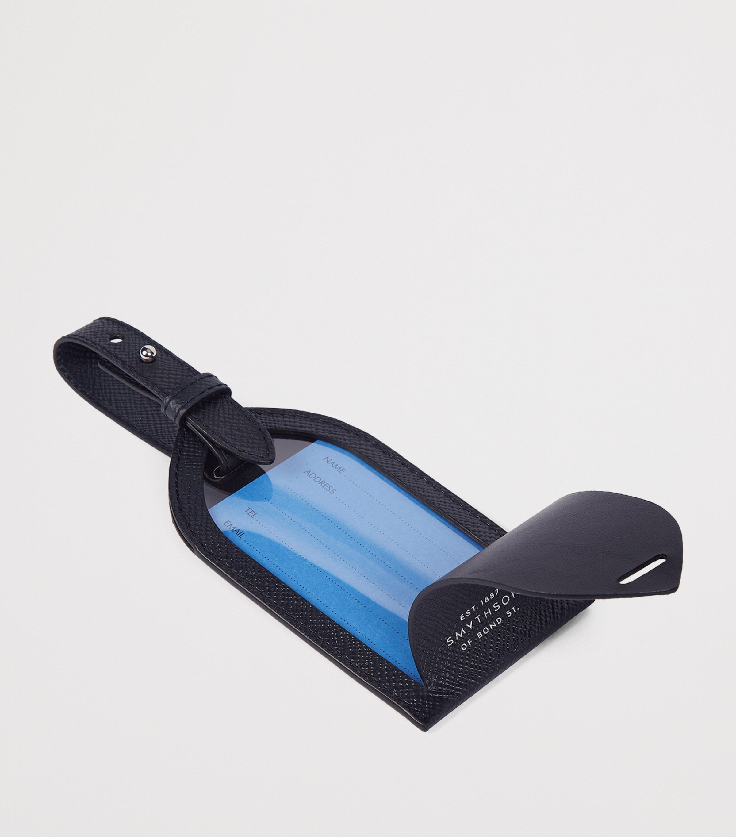Smythson Panama leather stripe luggage tag (British brand)