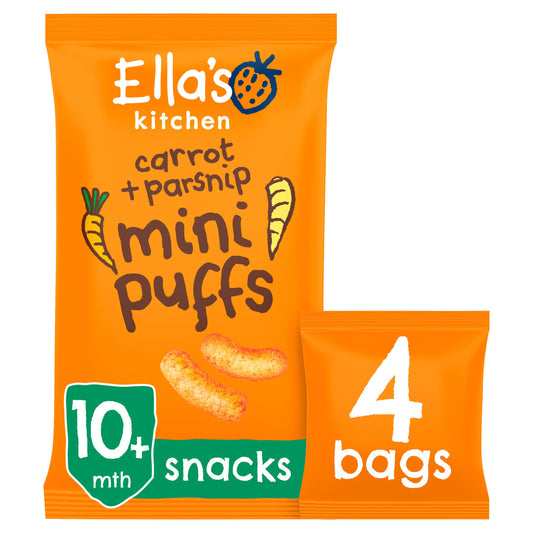 Ella's Kitchen Organic Carrot & Parsnips Mini Puffs Multipack Baby Snack 10+ Months 4x8g GOODS Sainsburys   