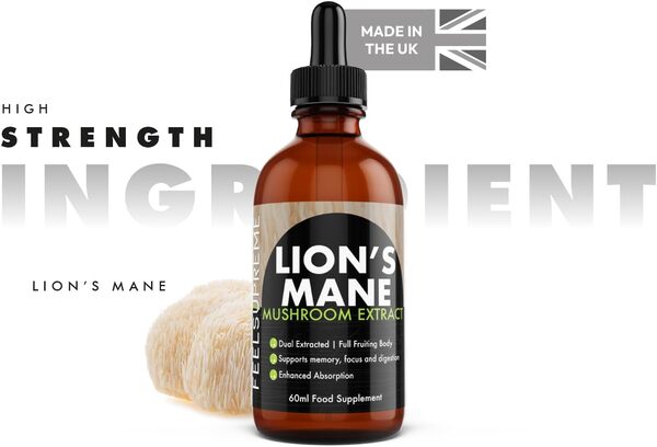 Feel Supreme Lion's Mane Mushroom Liquid 60ml, imported from the UK