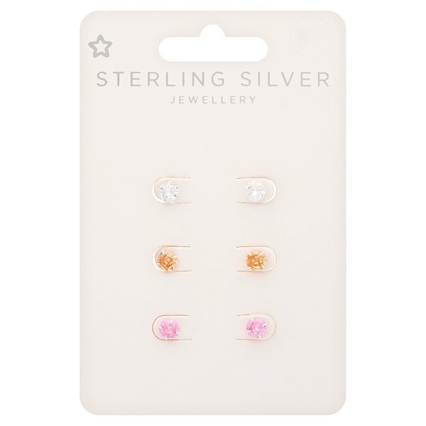 Superdrug Premium Sterling Silver Multi-coloured Stud Trio