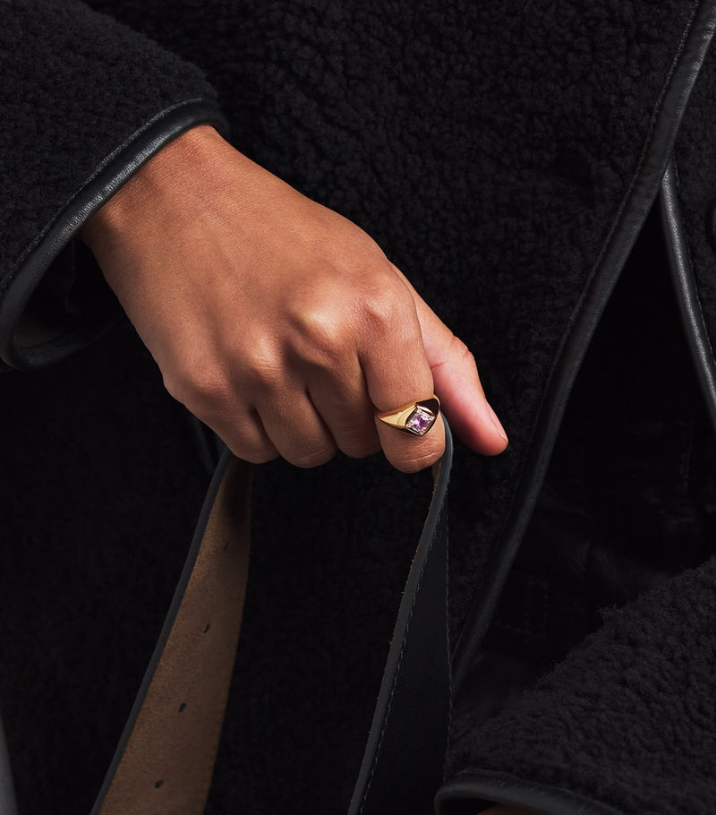 Suzanne Kalan rose gold pink sapphire diamond signet ring size 6 (British brand)