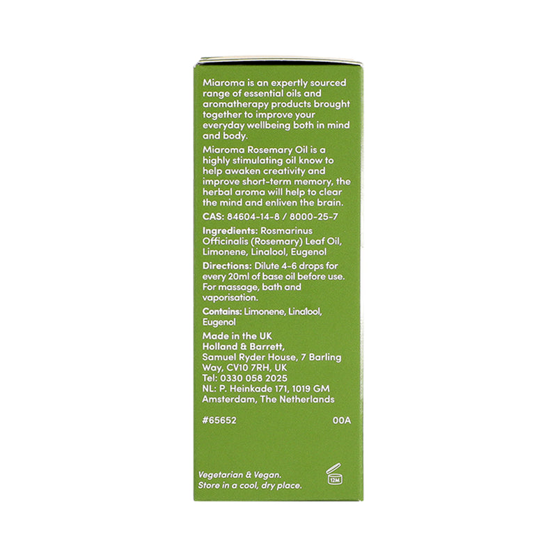 Miaroma Rosemary Pure Essential Oil 20ml, imported from the UK