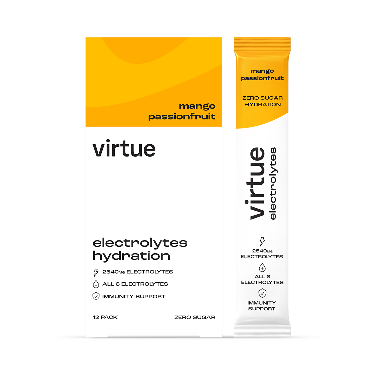 Virtue Electrolytes Hydration Mango Passionfruit 12 Sachets, imported from the UK