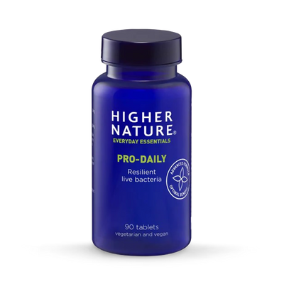 Holland & Barrett Higher Nature Pro-Daily Live Bacteria Bacillus Coagulans with FOS Probiotic Supplement 90 Vegan Tablets- Buy online at McGrocer