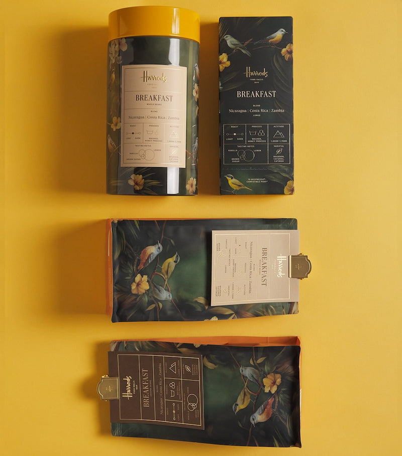 Harrods Breakfast Blend Ground Coffee 250g, imported from the UK