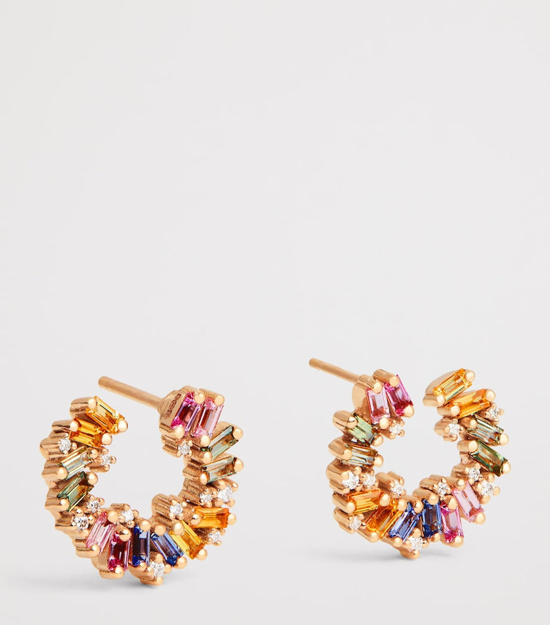 Suzanne Kalan rose gold diamond sapphire hoop earrings (British brand)