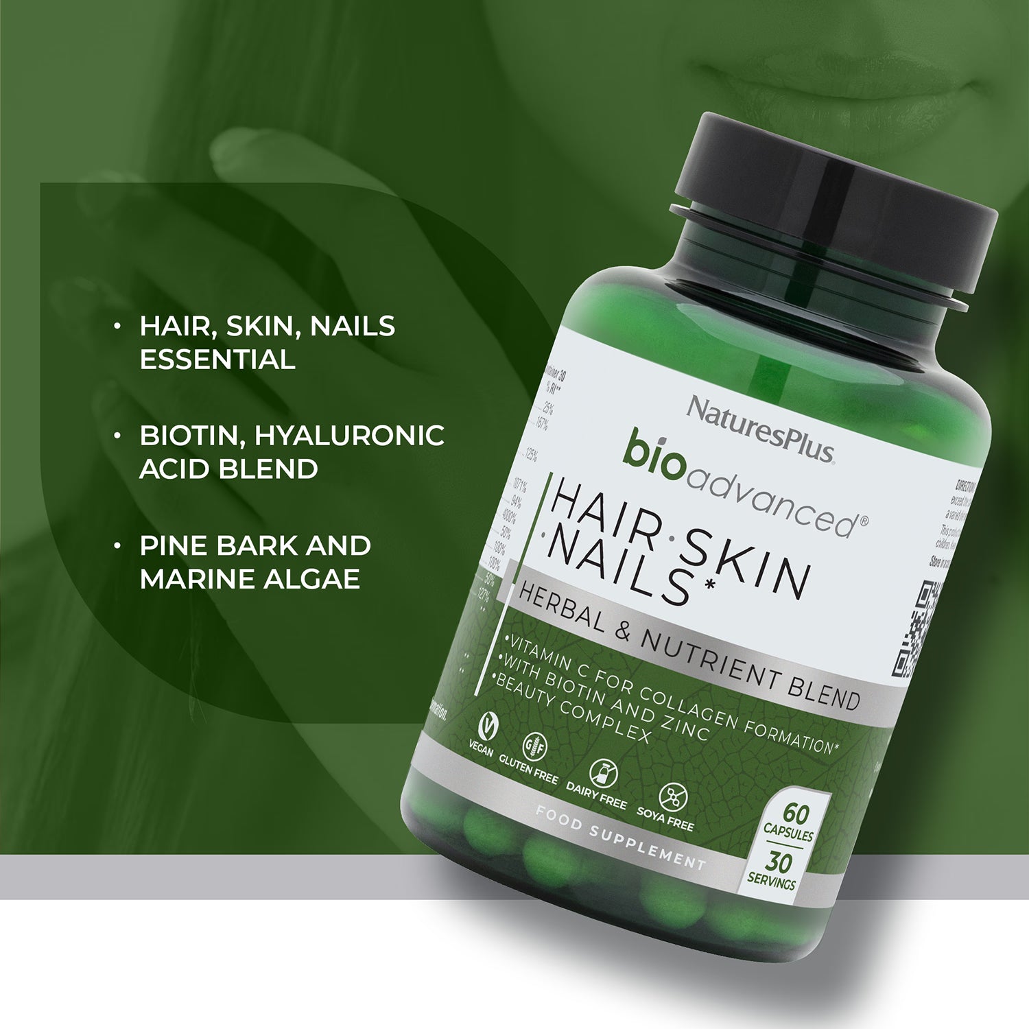 NaturesPlus BioAdvanced hair skin nails 60 capsules - British product