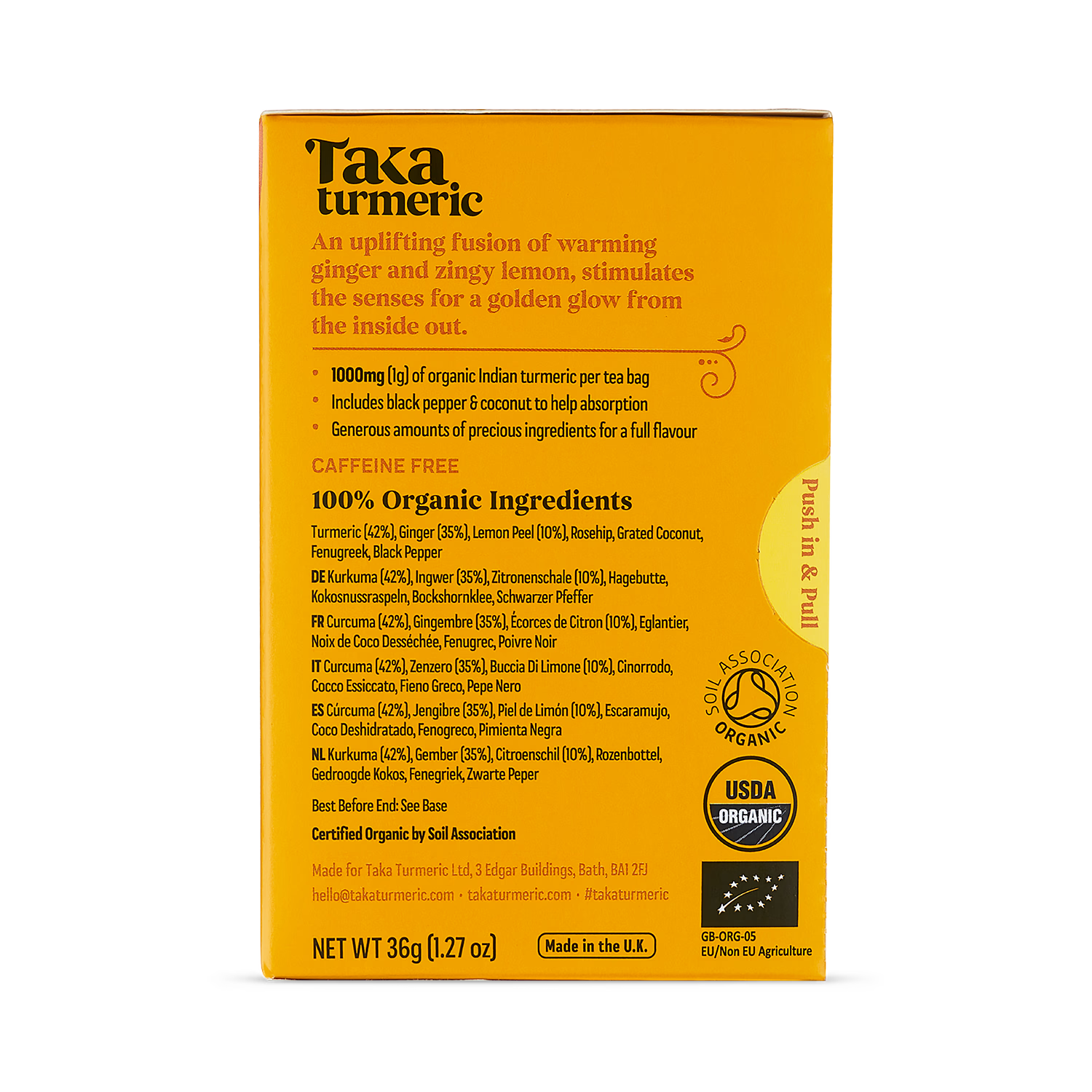 Taka Turmeric tea ginger lemon 15 teabags - British product