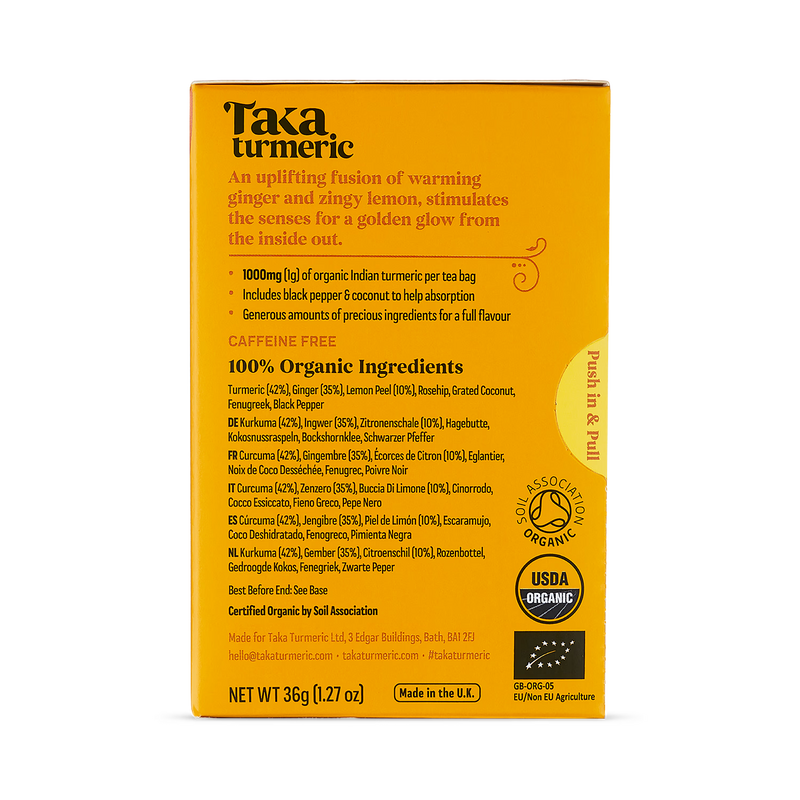 Taka Turmeric tea ginger lemon 15 teabags - British product