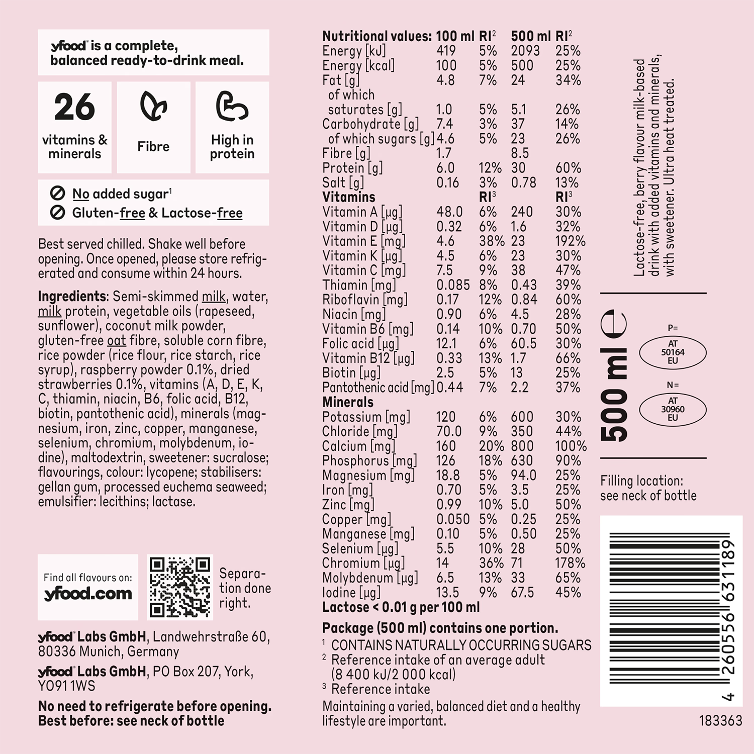 yfood ready-to-drink complete meal Fresh Berry 500ml, UK version