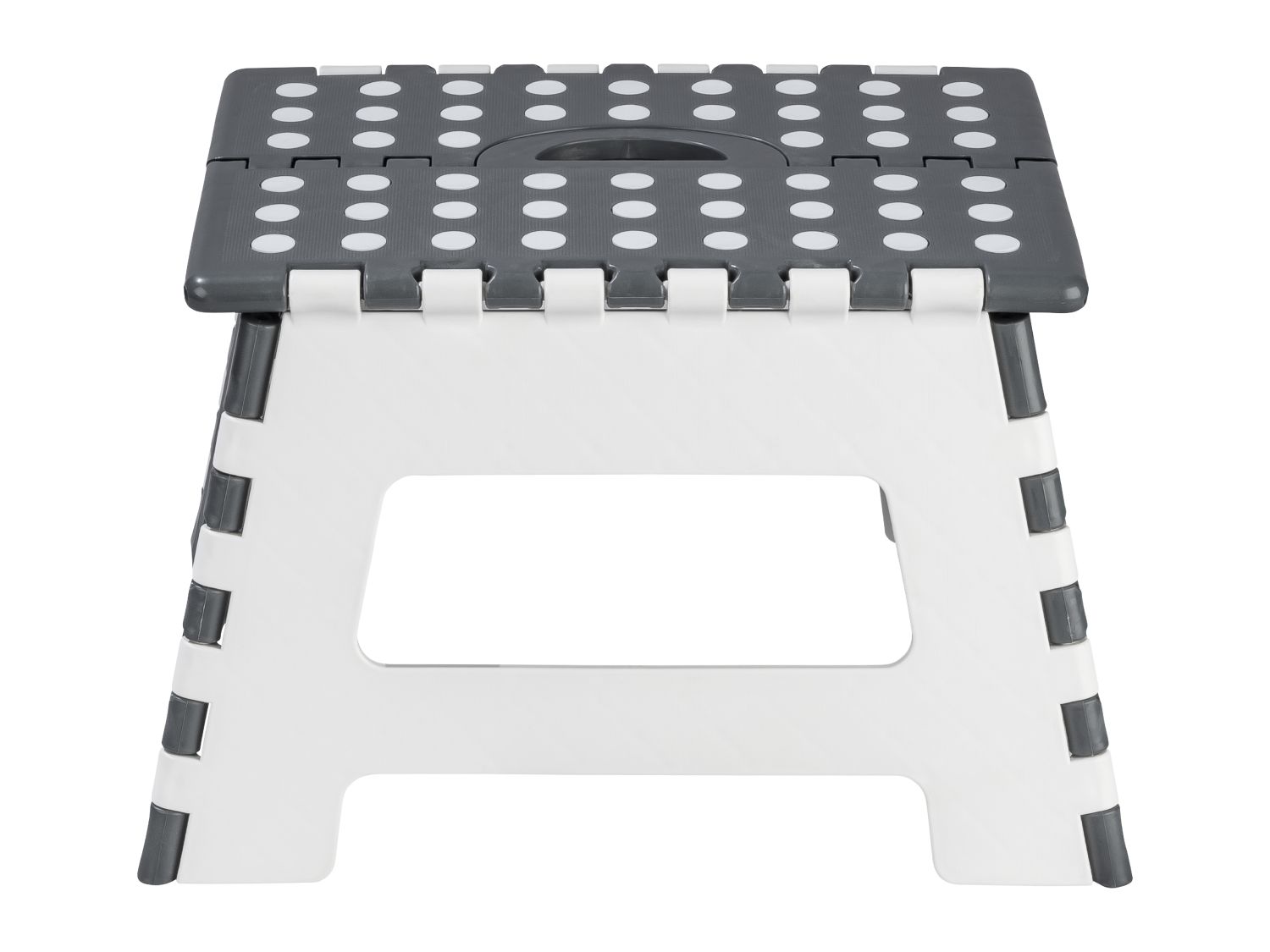 Grey and white folding step stool with carry handle (British brand)