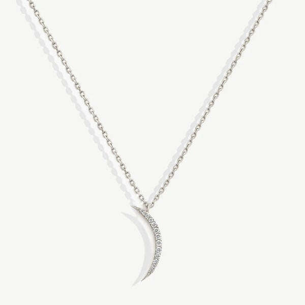 MUCHV gold crescent moon necklace with cubic zirconia stones - British product