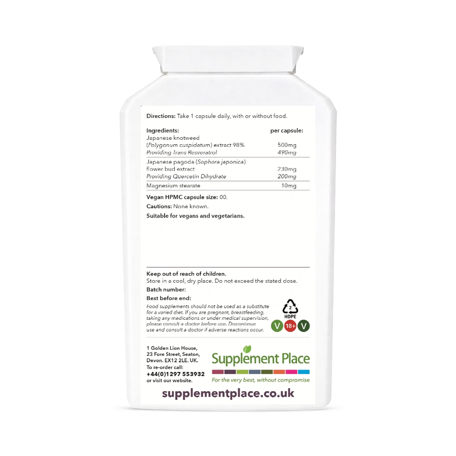 Supplement Place Trans Resveratrol and Quercetin 120 capsules (British brand)