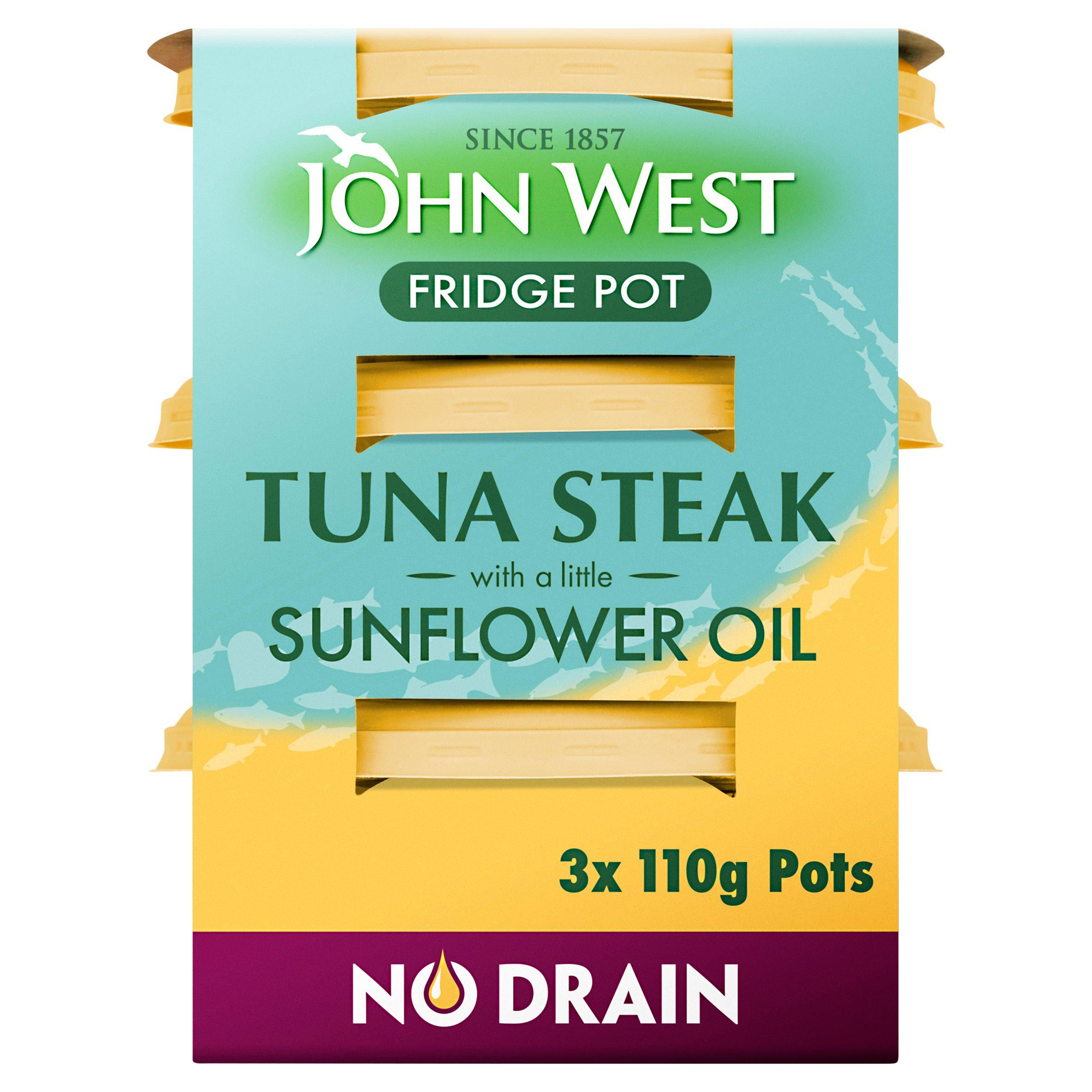 John West No Drain Fridge Pot Tuna Steak with a Sunflower Oil 3 x 110g Fish Sainsburys   