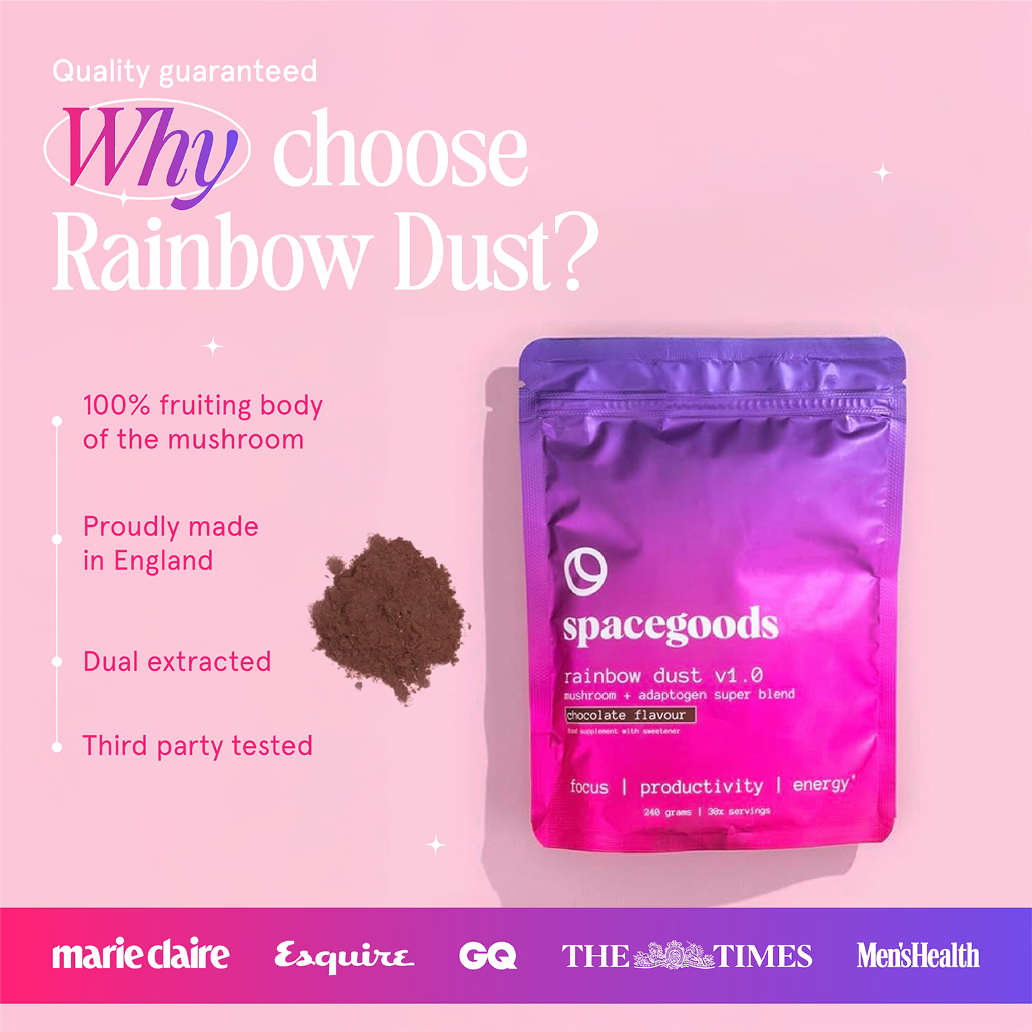 Spacegoods Rainbow Dust chocolate superfood powder 240g - British product