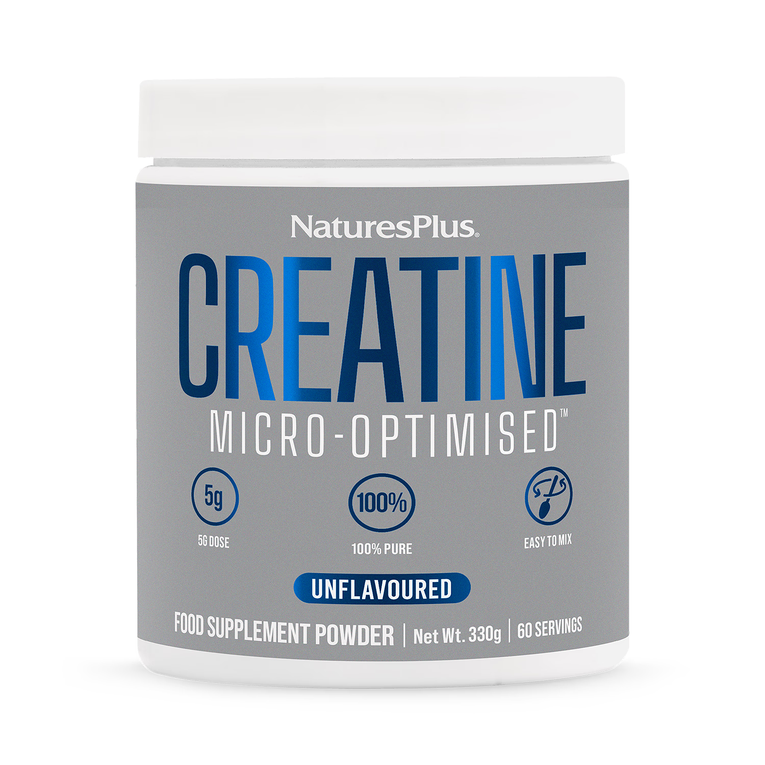 NaturesPlus Creatine Monohydrate powder supplement, imported from the UK