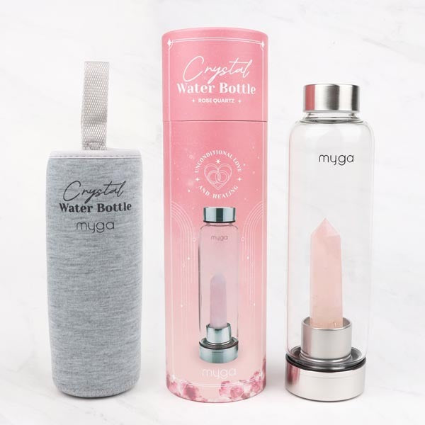 Myga rose quartz crystal glass water bottle - British product