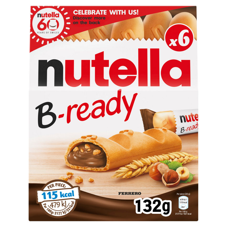 Nutella B-ready Chocolate & Hazelnut Wafer Biscuit Snack Bars Multipack 6x GOODS ASDA   