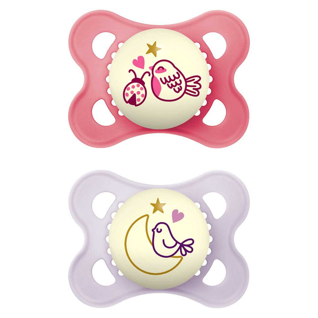 MAM Night 2-6 Months Soother 2 Pack - Pink