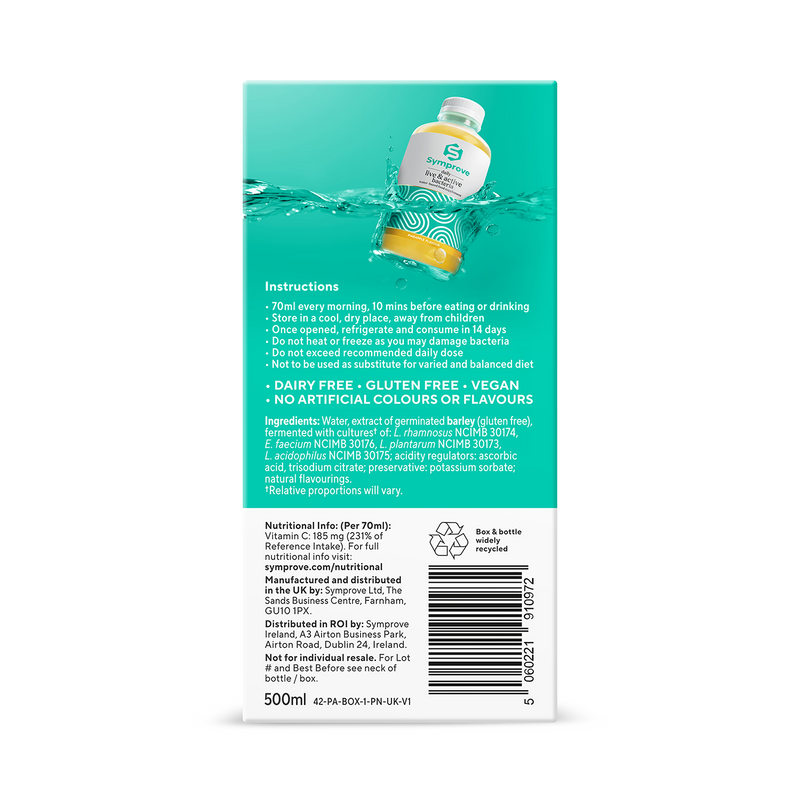 Symprove live bacteria supplement pineapple flavour 500ml, imported from the UK
