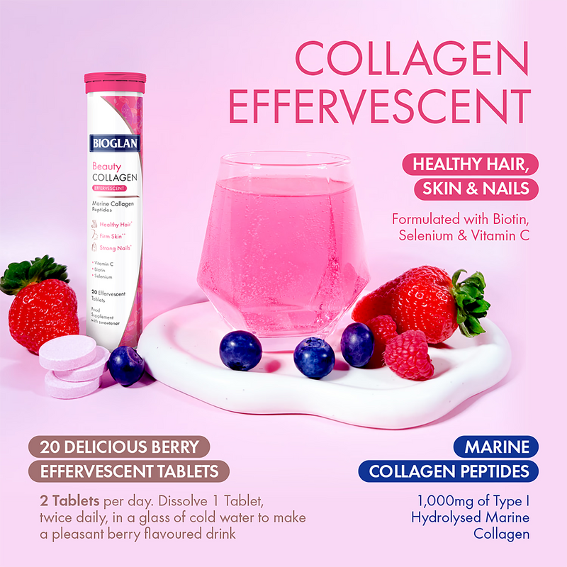 Bioglan beauty collagen effervescent tablets berry flavour 20 - British product