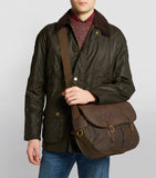 Barbour waxed Tarras messenger bag with leather trim, imported from the UK