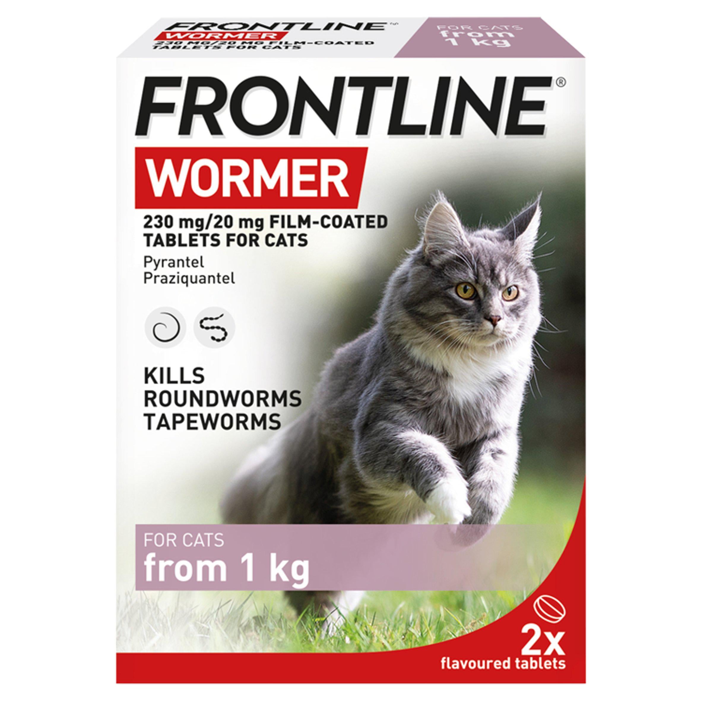 Frontline Wormer Film Coated Flavoured Tablets For Cats x2 230/20mg GOODS Sainsburys   