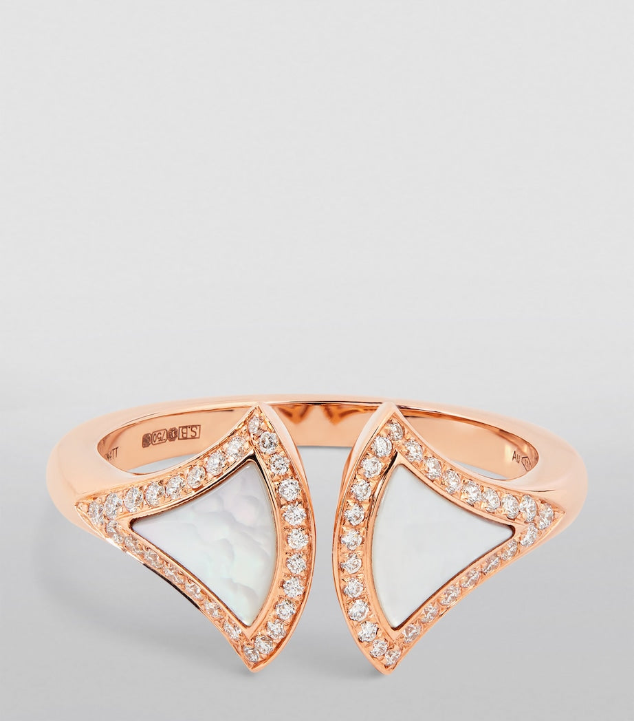 Bvlgari rose gold diamond mother of pearl ring (British brand)