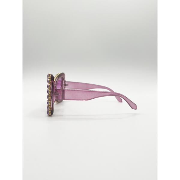 SVNX oversized triangular crystal gem sunglasses purple - British product