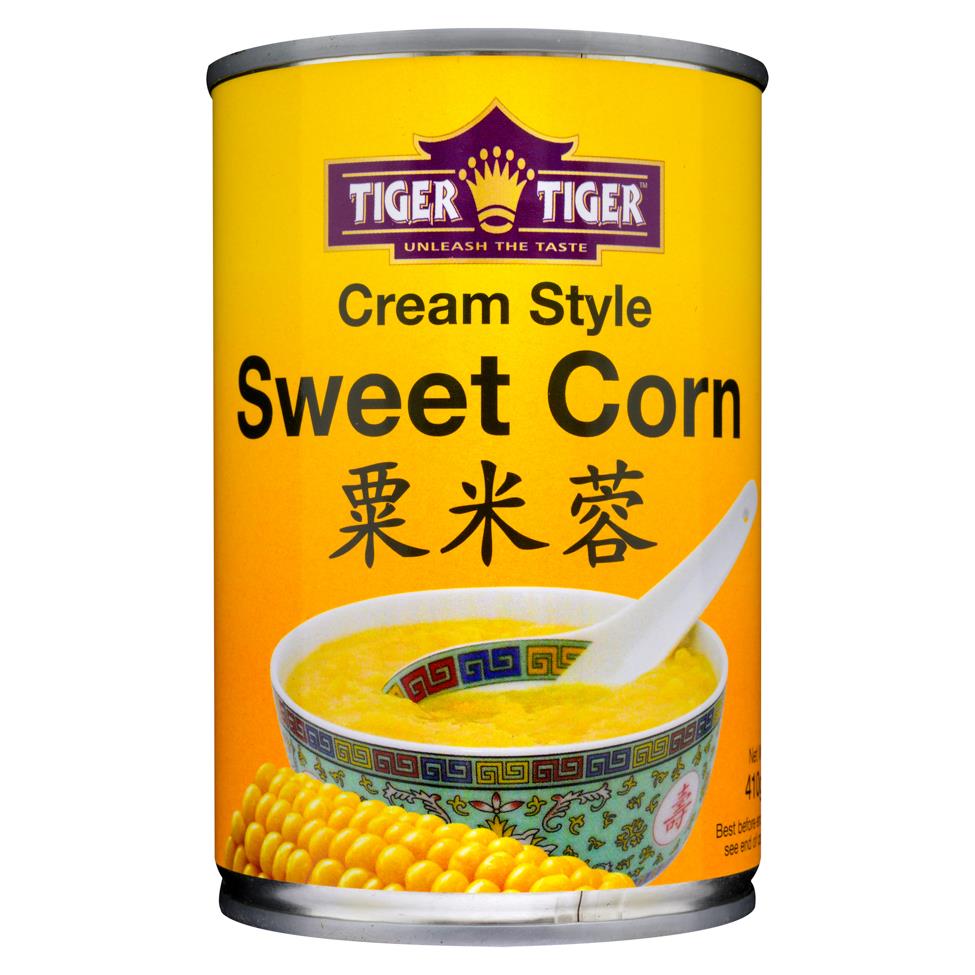 Tiger Tiger cream style sweet corn 410g, imported from the UK