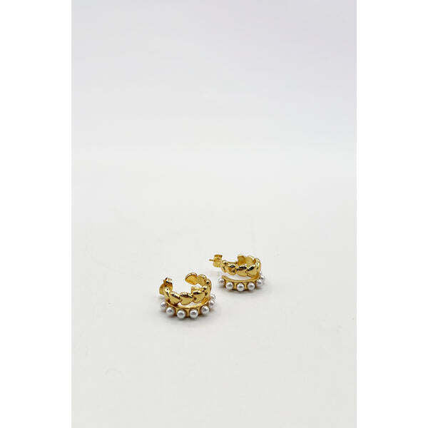 SVNX double heart earrings silver pearl huggie, UK version