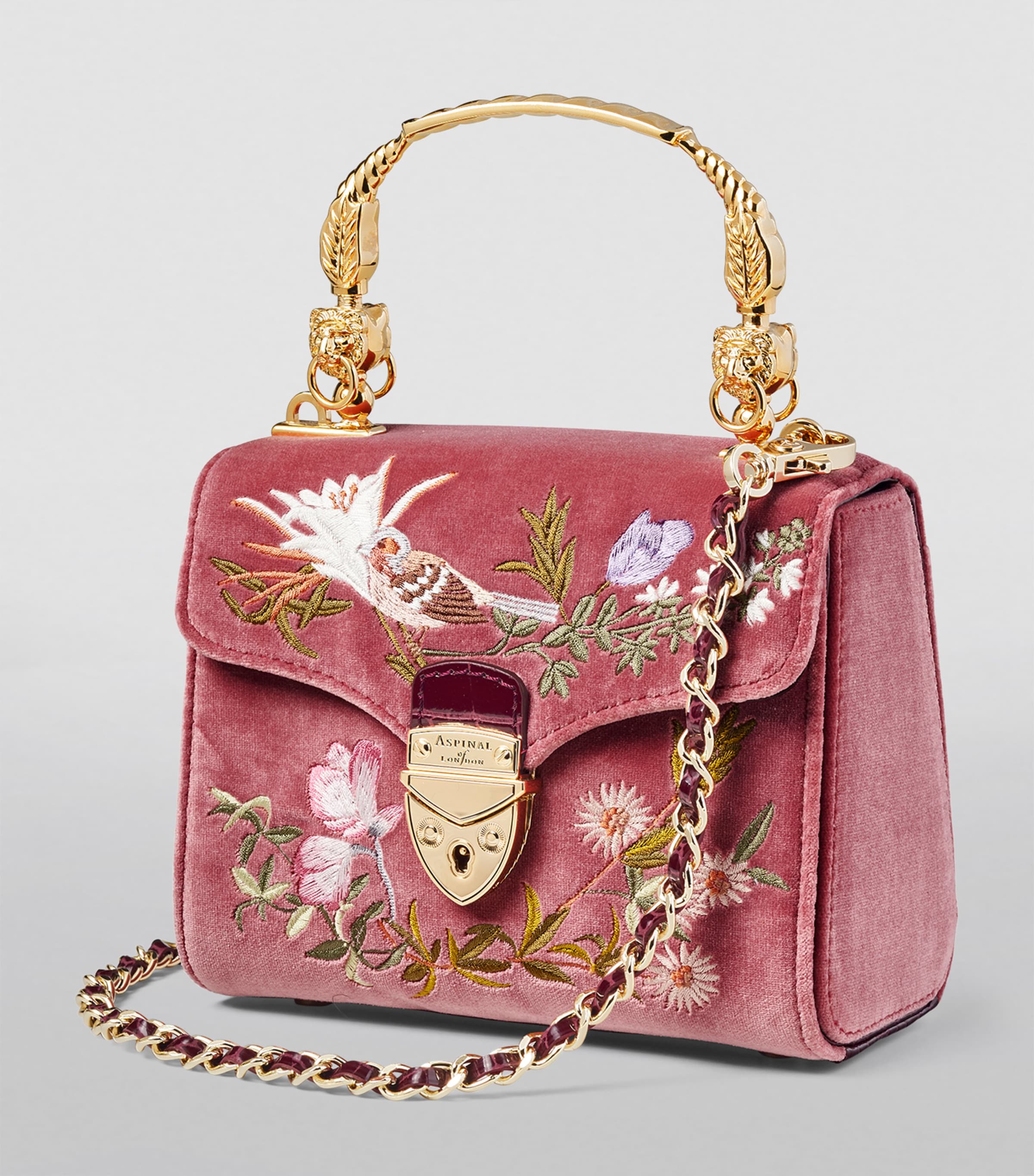 Aspinal of London velvet Mayfair top-handle bag, imported from the UK