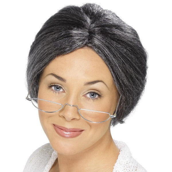 Smiffys Granny Bun Wig in grey (British brand)