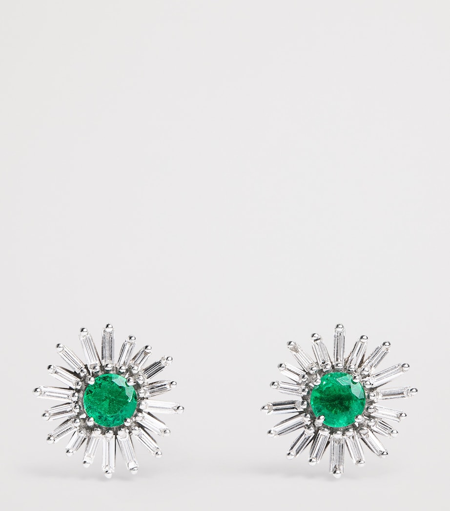 Suzanne Kalan Flower earrings diamonds emeralds 2cm, imported from the UK