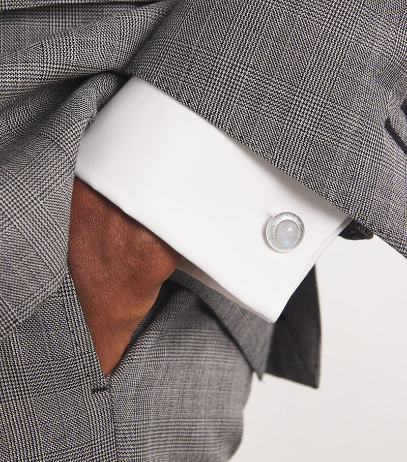 Tateossian rhodium-plated silver moonstone Graffiato cufflinks, imported from the UK