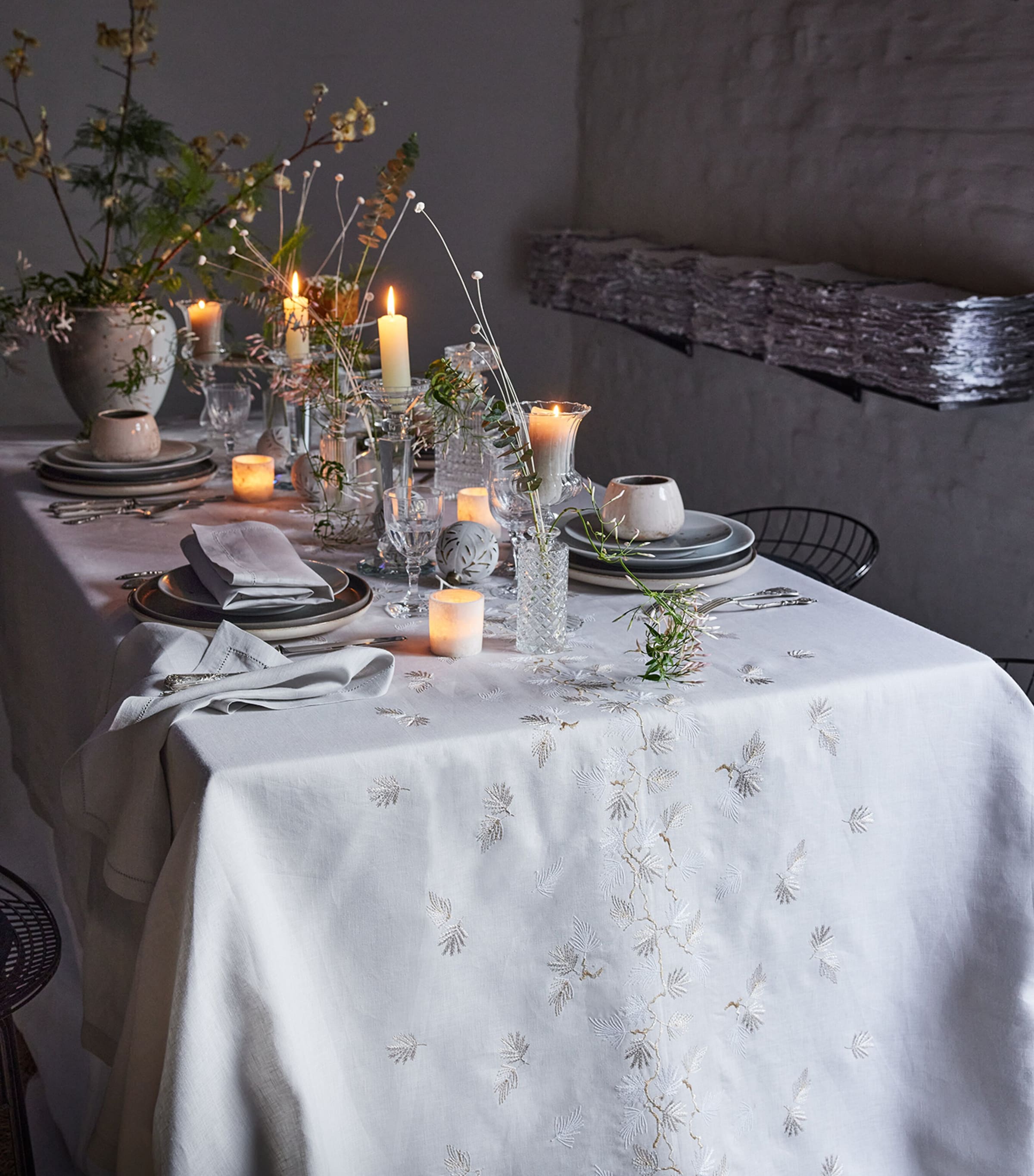 Embroidered Linen Tablecloth 170cm x 320cm
