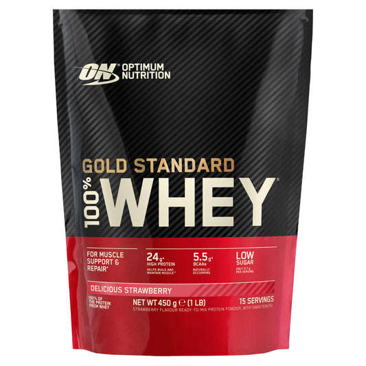 Optimum Nutrition Gold Standard Whey Protein Powder Delicious Strawberry Flavour 15 servings 450g GOODS Sainsburys   